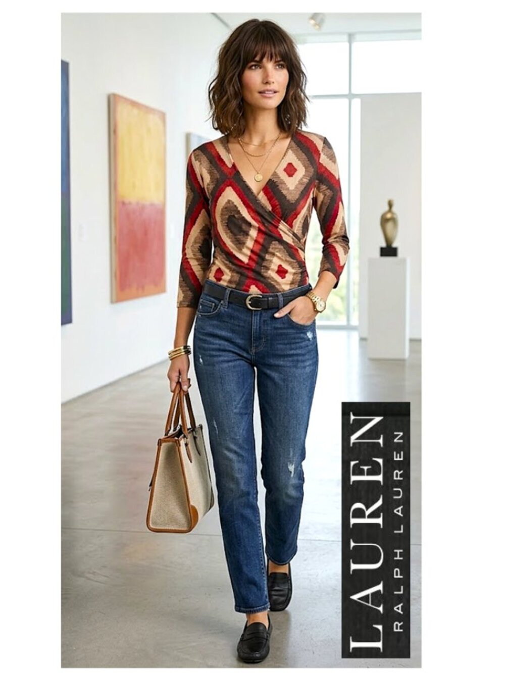(3 for $30) LAUREN RALPH LAUREN - Vintage wrap top (Southwestern print)